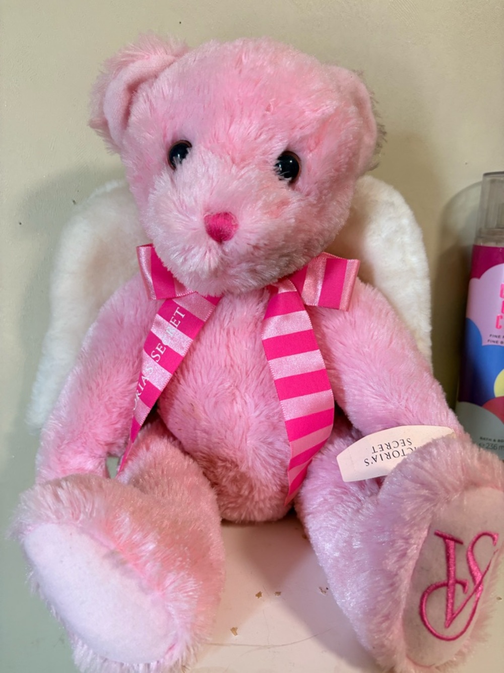 Victoria's Secret Pink and White Plush Angel Bear